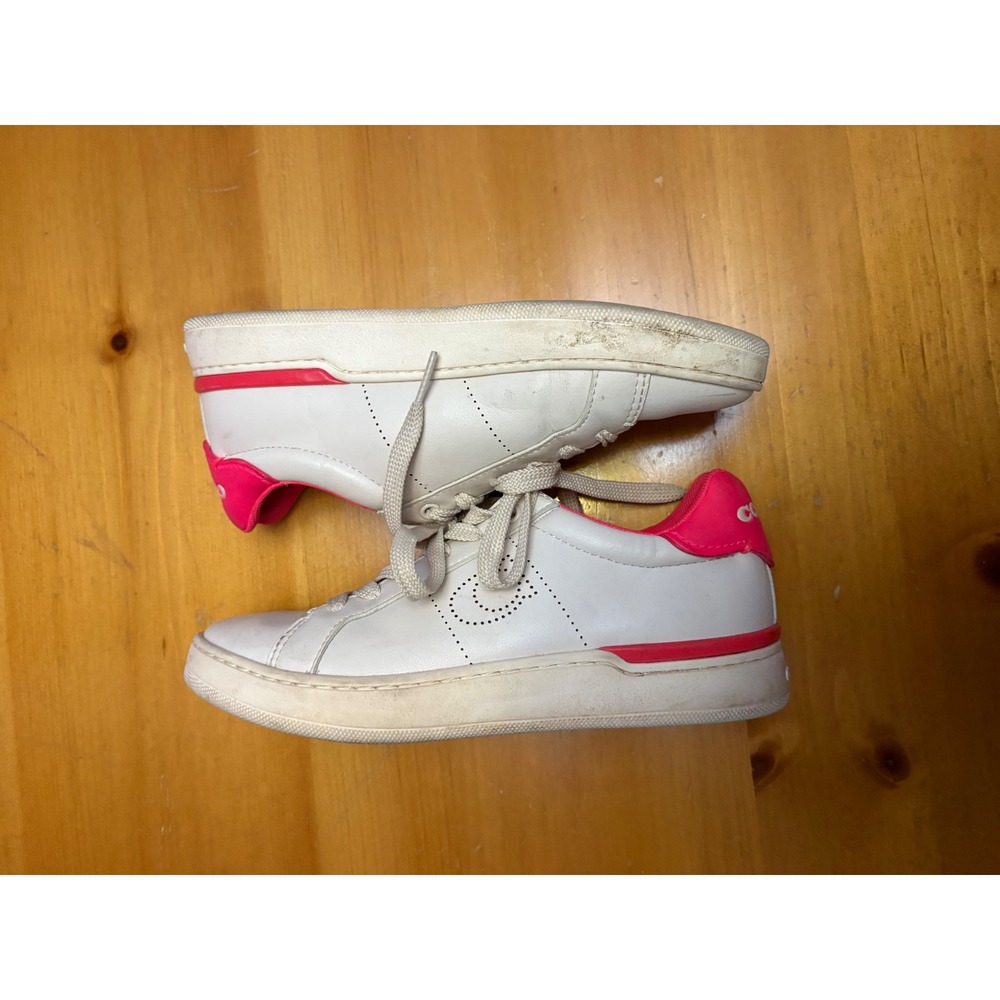 Coach Womens Lowline Low Top Sneakers White Hot Pink Leather Shoes Size 6.5